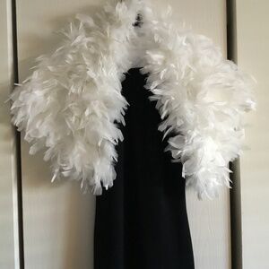 White Feathers Satin Lining Shawl